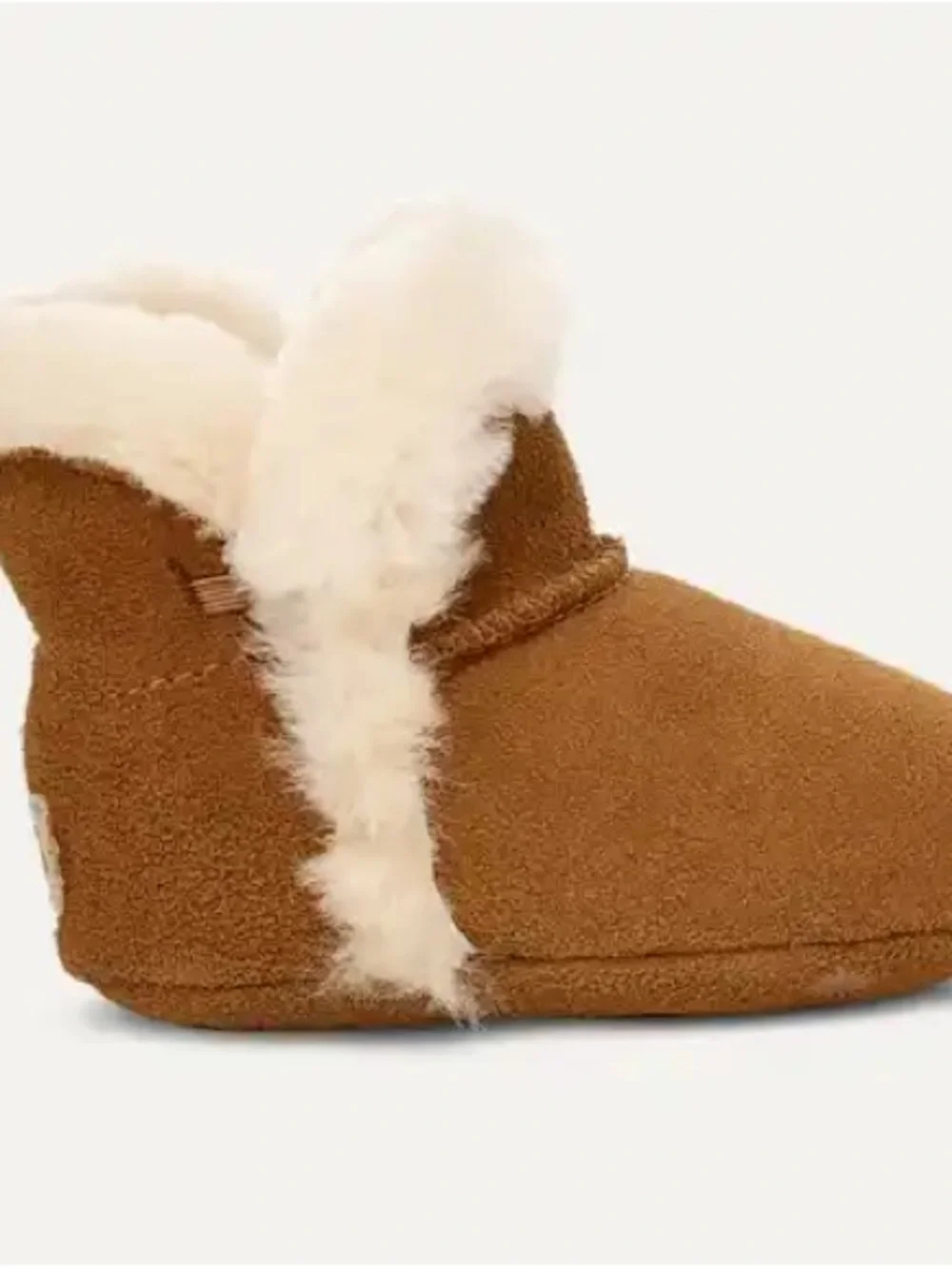 UGG Baby/Toddler Tan Suede Booties with Cream Shearling Trim